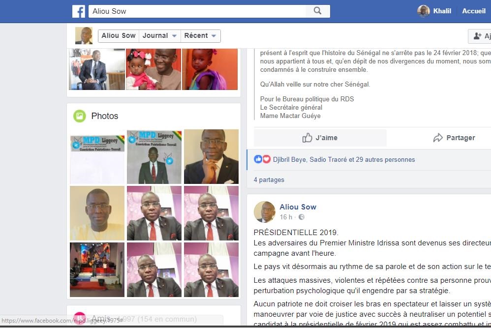 Aliou Sow se rebelle: «Aucun patriote ne doit laisser un système manœuvrer par voie de justice avec succès à neutraliser un potentiel sérieux candidat... »