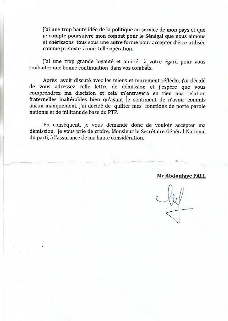 La saignée chez Diouf, l'avocat perd son porte parole (Document)