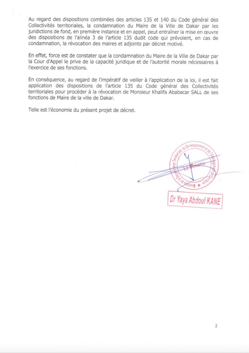 URGENT: Macky chasse Khalifa Sall de la mairie de Dakar (Documents)