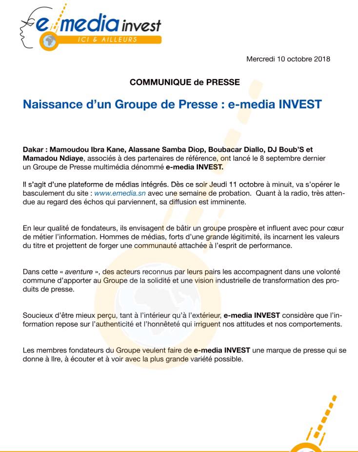 Exclusif: Alassane Samba Diop et Mamadou Ibra Kane lancent " E-média Invest" avec un capital de 200 millions