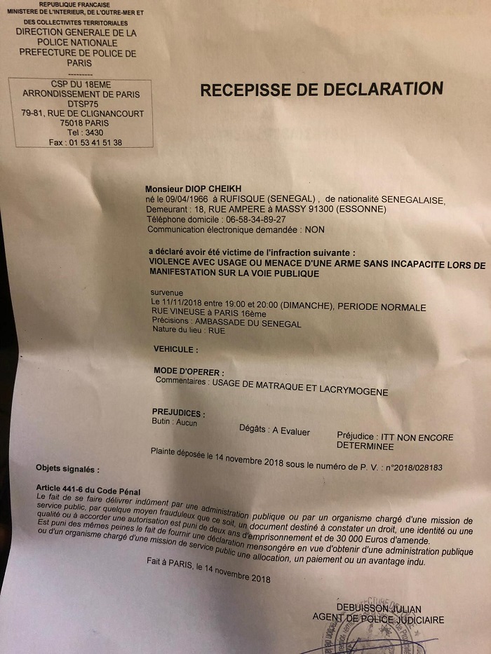 Paris: Plusieurs plaintes contre les nervis de l'APR (DOCUMENTS)