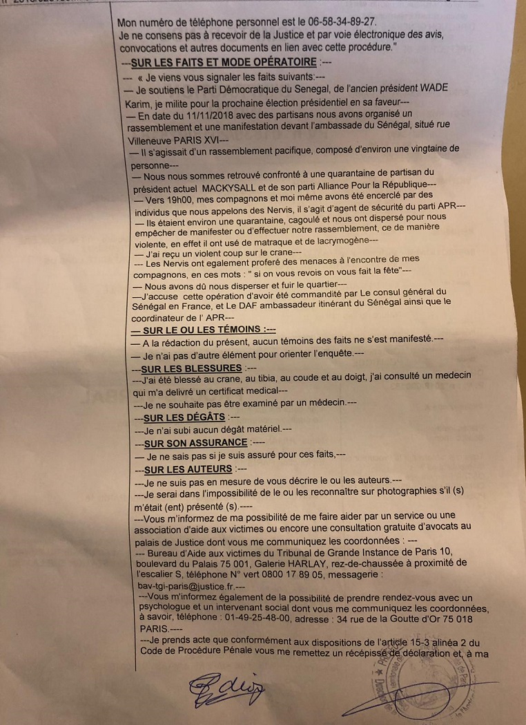 Paris: Plusieurs plaintes contre les nervis de l'APR (DOCUMENTS)