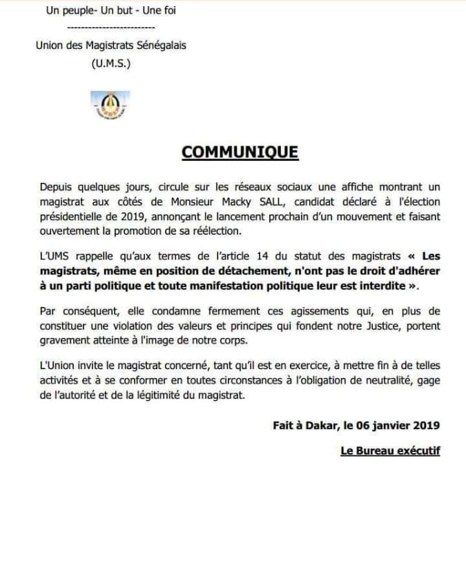 L'UMS dénonce le ralliement du juge Omar Boun Khatab Sylla à l'APR