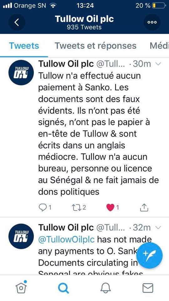 Versements en faveur de Sonko : Tullow dément catégoriquement
