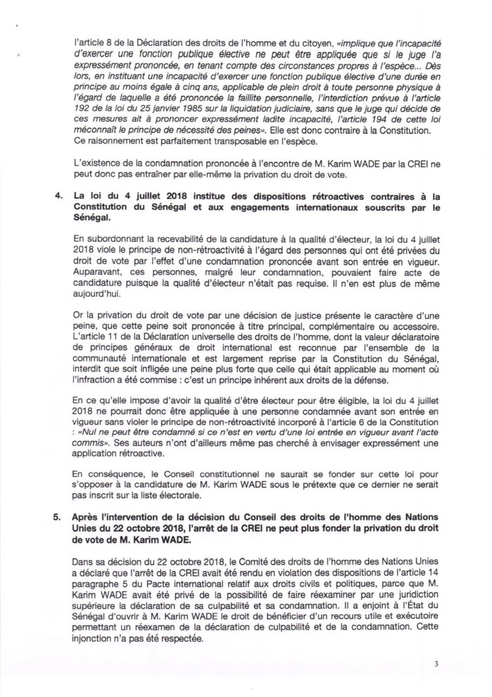 Candidature de Karim Wade: d’éminents juristes internationaux écrivent au Conseil constitutionnel