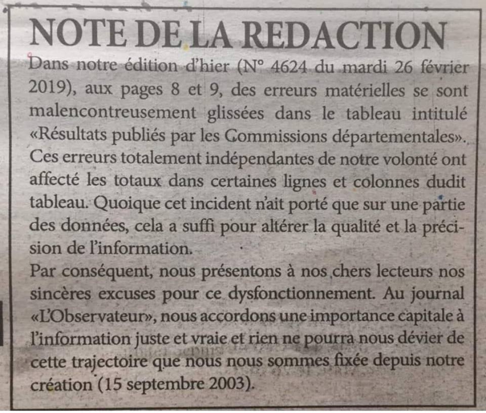 Résultats favorables à Macky: L'Obs reconnait sa bourde et présente ses excuses