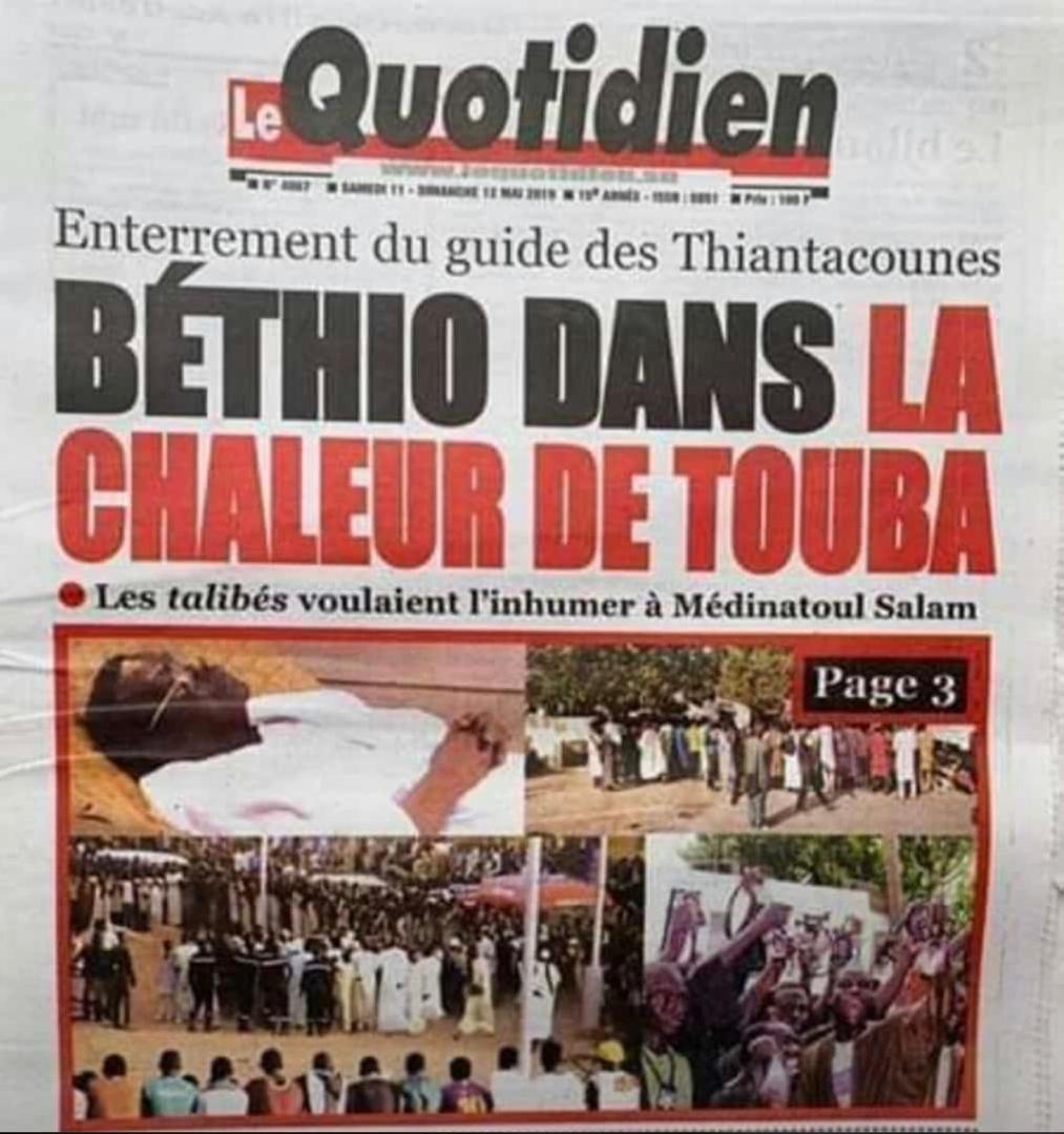  "Béthio dans la chaleur de Touba": Le journal le "quotidien" choque les mourides 
