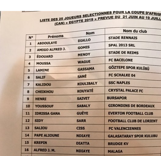 CAN 2019 : 25 joueurs Sénégalais convoqués , sans Kara Mbodj...
