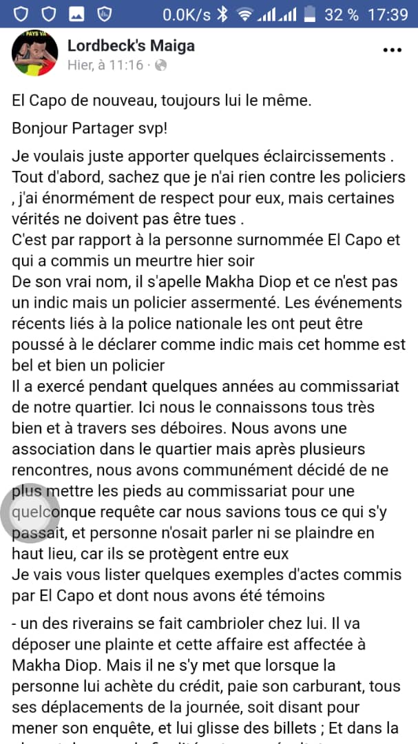 Thies: Le policier El Capo traînerait derrière lui plusieurs casseroles