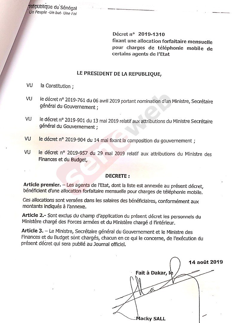 [DOCUMENTS] Facture téléphonique : Révélations sur les nouvelles mesures de Macky