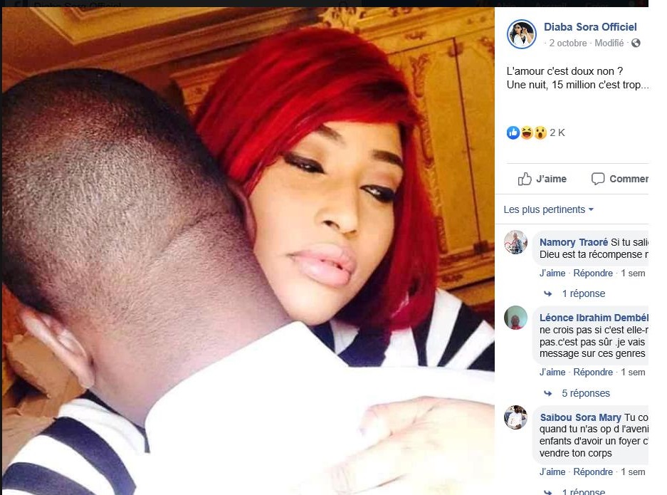  «L'amour c'est doux non ? Une nuit, 15 million c'est trop...? »  Diaba Sora s'enfonce et choque l'Afrique 