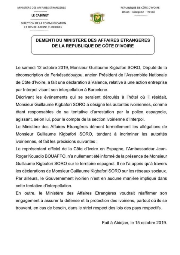 Tentative d'arrestation en Espagne:  Guillaume Soro aurait "menti"