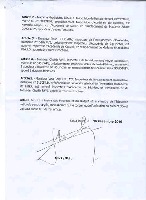 Siaka Goudiaby n'est plus l'inspecteur d’académie de Ziguinchor (Documents)