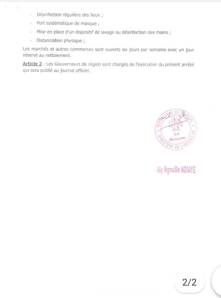 Lieux de cultes, marchés... Voici les nouvelles mesures prises par le ministre de l'intérieur (Documents)