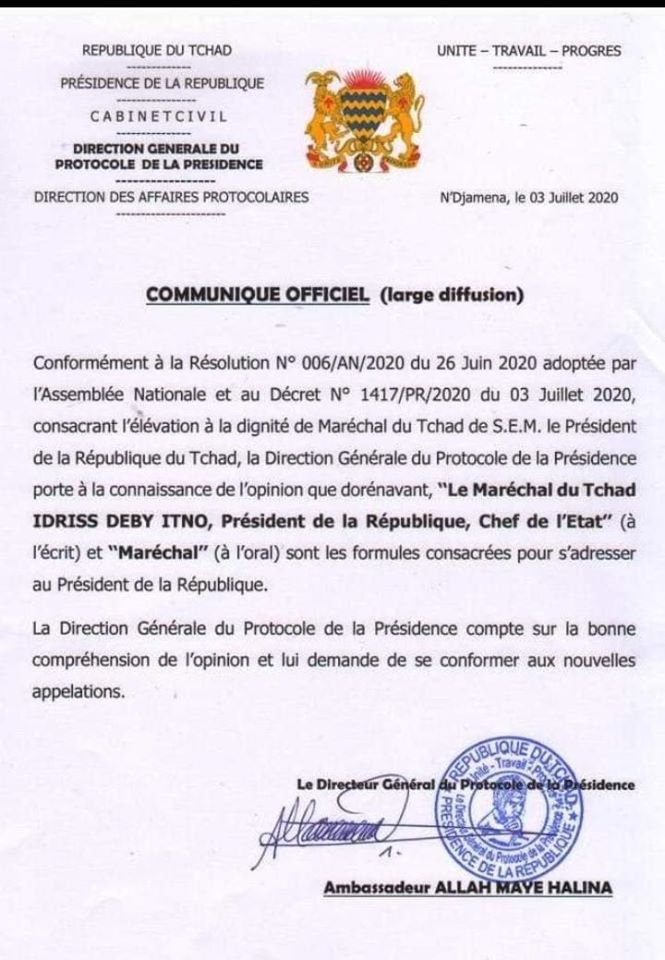 TCHAD: Idriss Déby se proclame... Maréchal