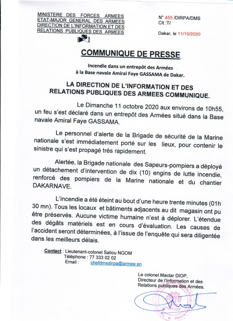 Incendie à la Marine nationale: Ce qui s'est réellement passé 