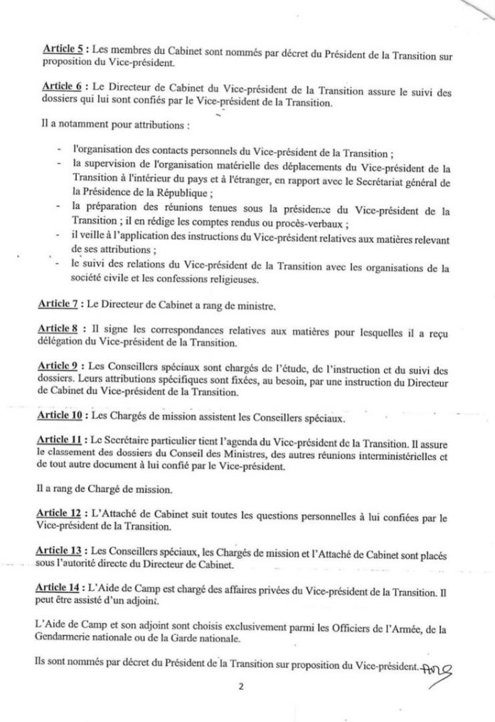 Mali: Le Colonel Assimi Goïta se dote d’un Cabinet d’une douzaine de membres (Documents)