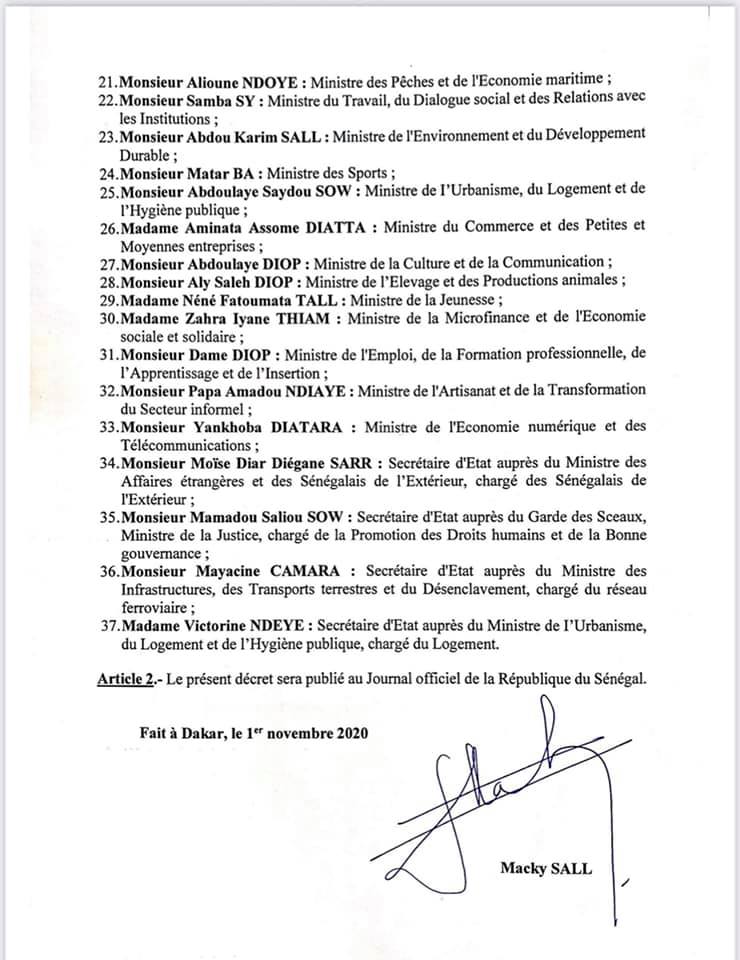 Voici la liste complète des membres du nouveau gouvernement