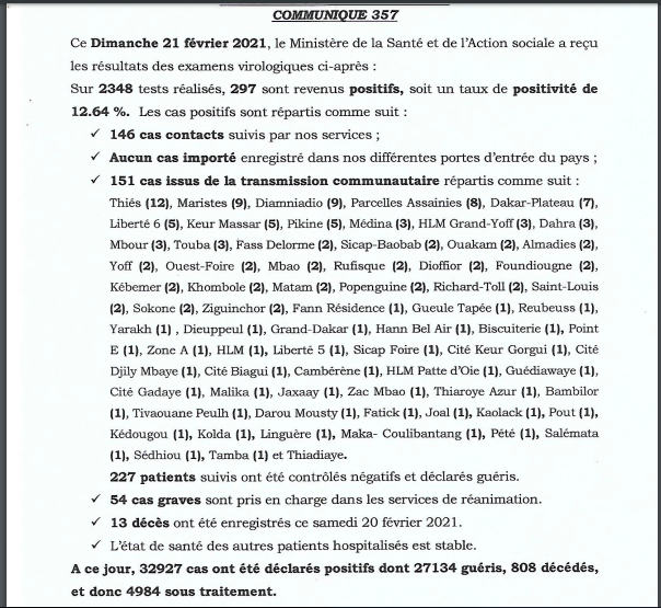  Covid-19 : le Sénégal dépasse la barre de 800 décès