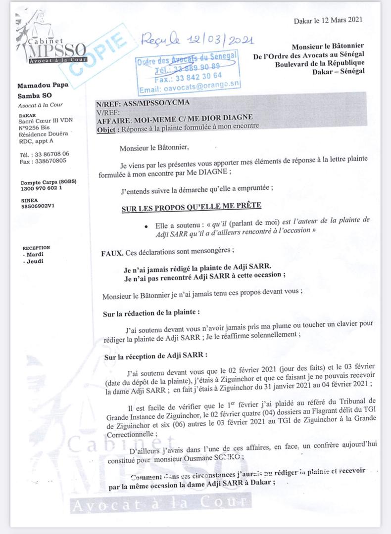 Me Papa Samba So: « Je n’ai jamais rédigé la plainte de Adji Sarr, j’entends poursuive Dior Diagne pour dénonciation calomnieuse »