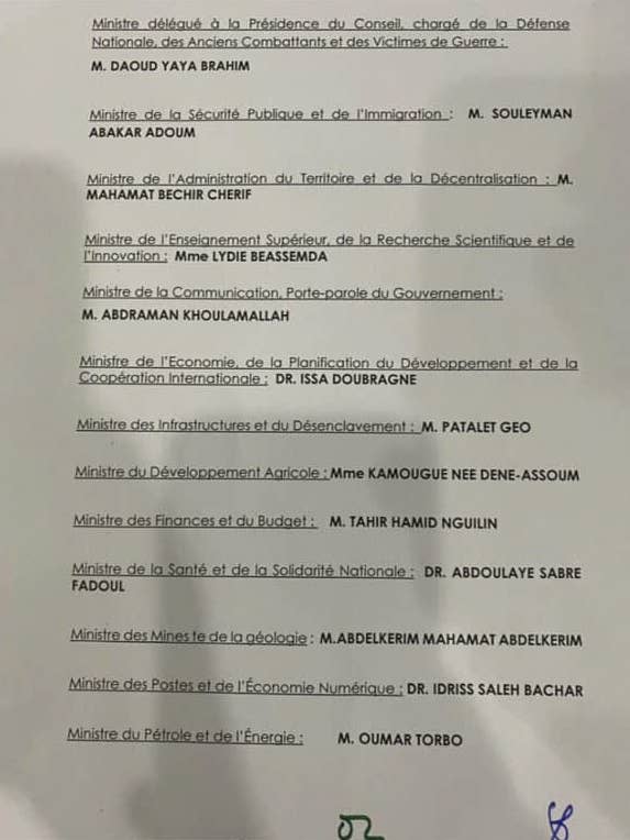 Nouveau gouvernement au Tchad:  La junte publie une liste de 40 ministres