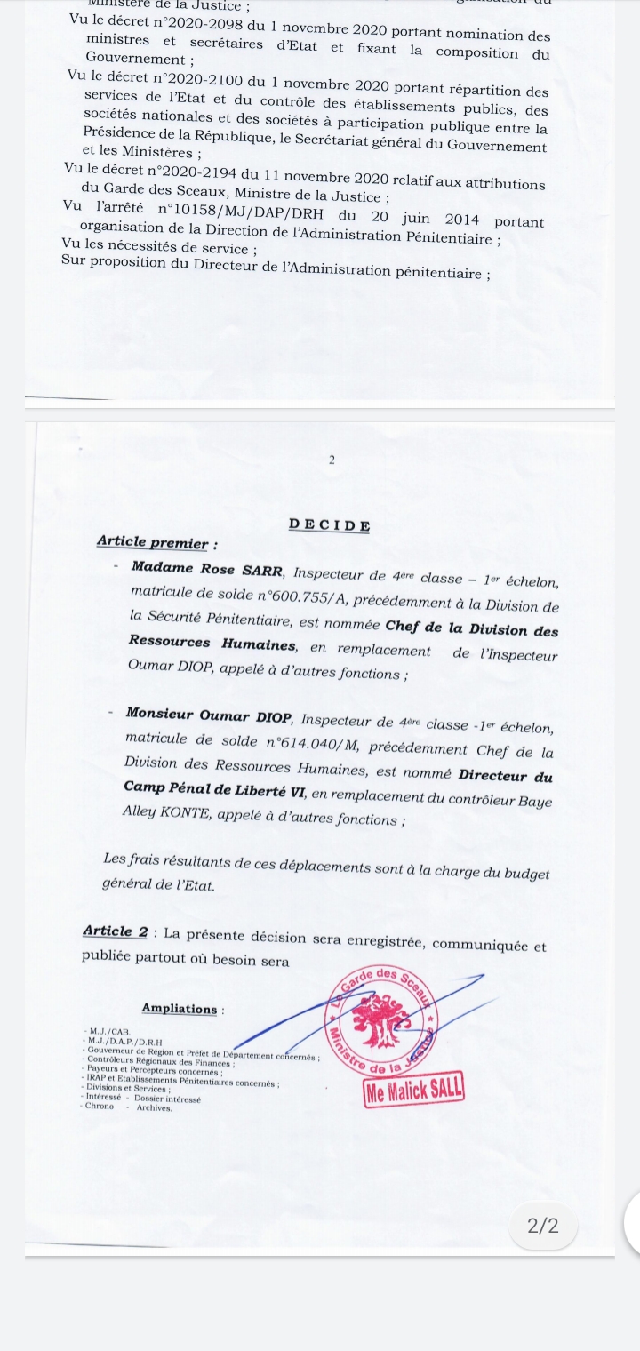 Évasion de Boy Djinné : Le Directeur de la prison du Camp Pénal limogé (Documents)