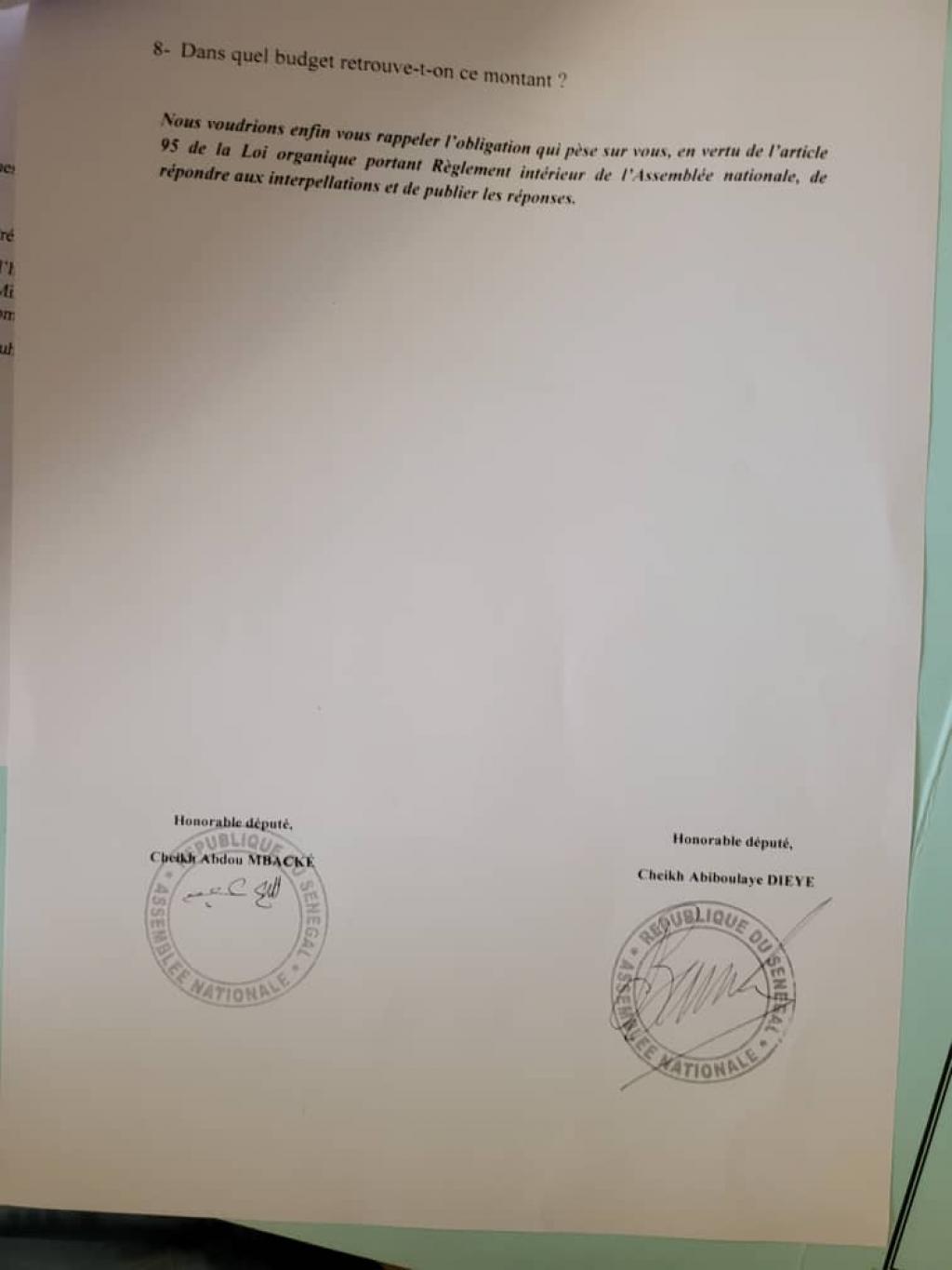 Avion présidentiel : La correspondance des députés !