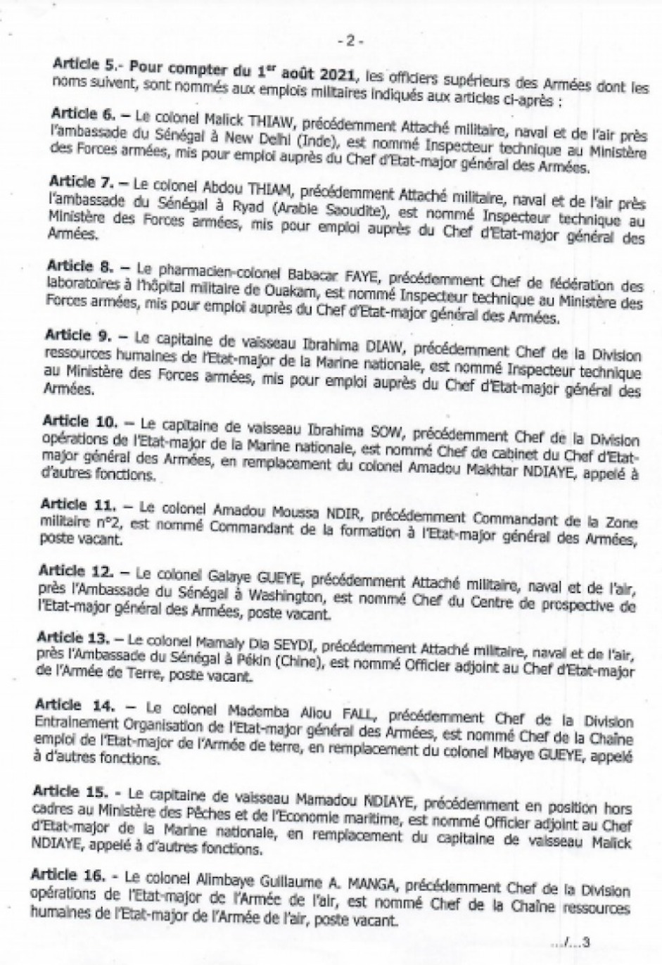 Vaste mouvement dans les rangs de l’armée : Macky Sall nomme et mute plusieurs officiers supérieurs
