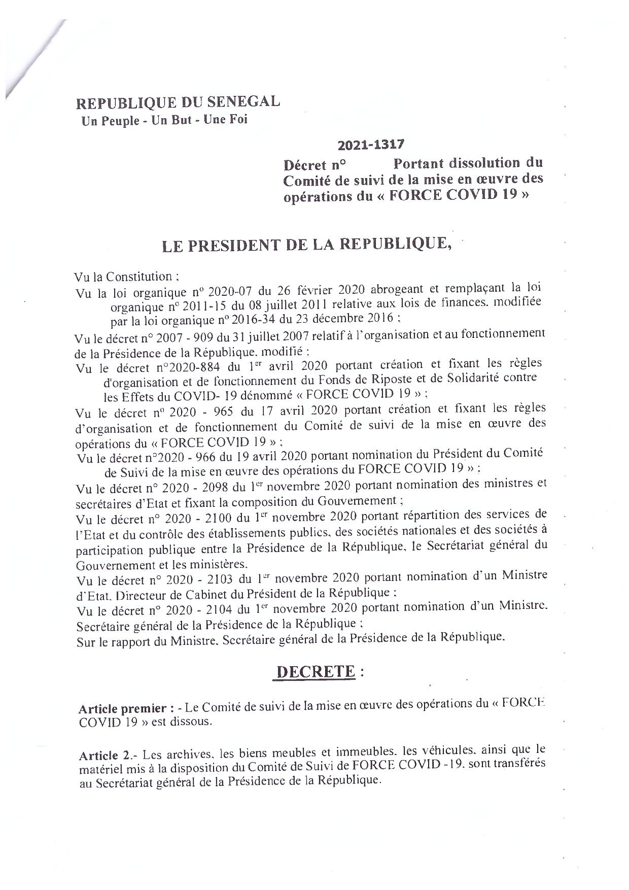 Macky dissout le comité de suivi du fonds force Covid-19  (Documents)