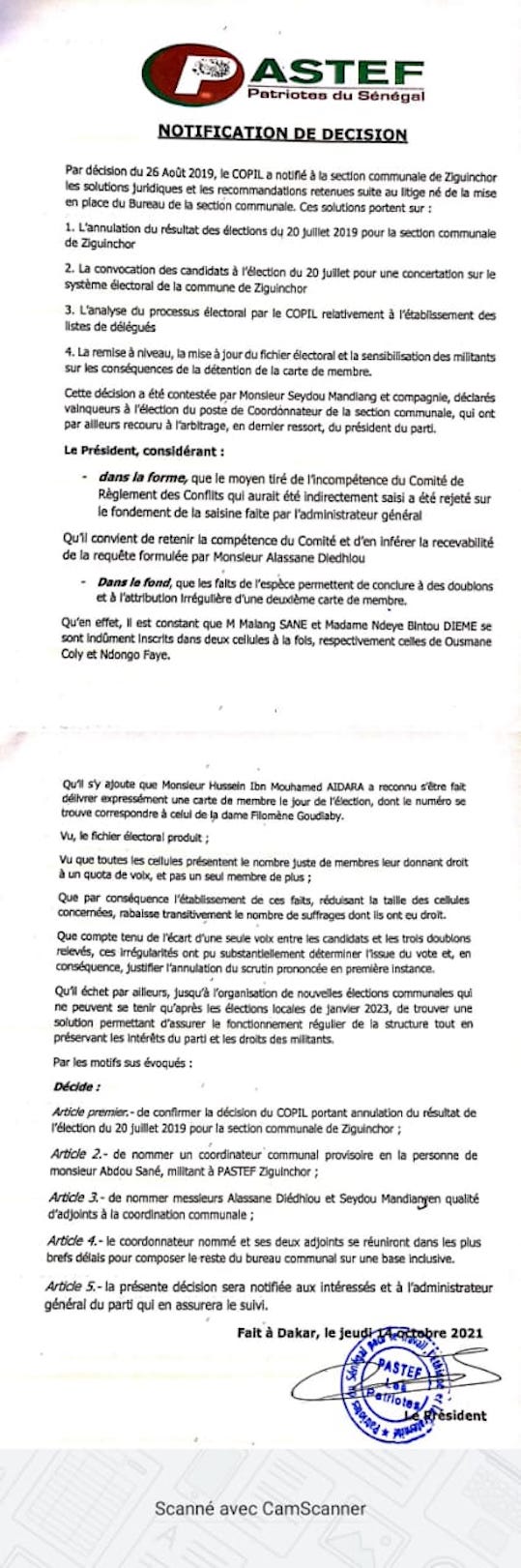 Ziguinchor : Abdou Sané nommé Coordinateur communal de PASTEF (DOCUMENT)