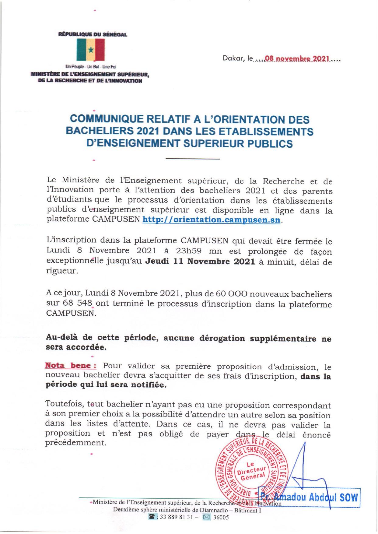 Orientation des bacheliers 2021: La nouvelle décision prise par le ministre Cheikh Oumar Anne.. (DOCUMENT)