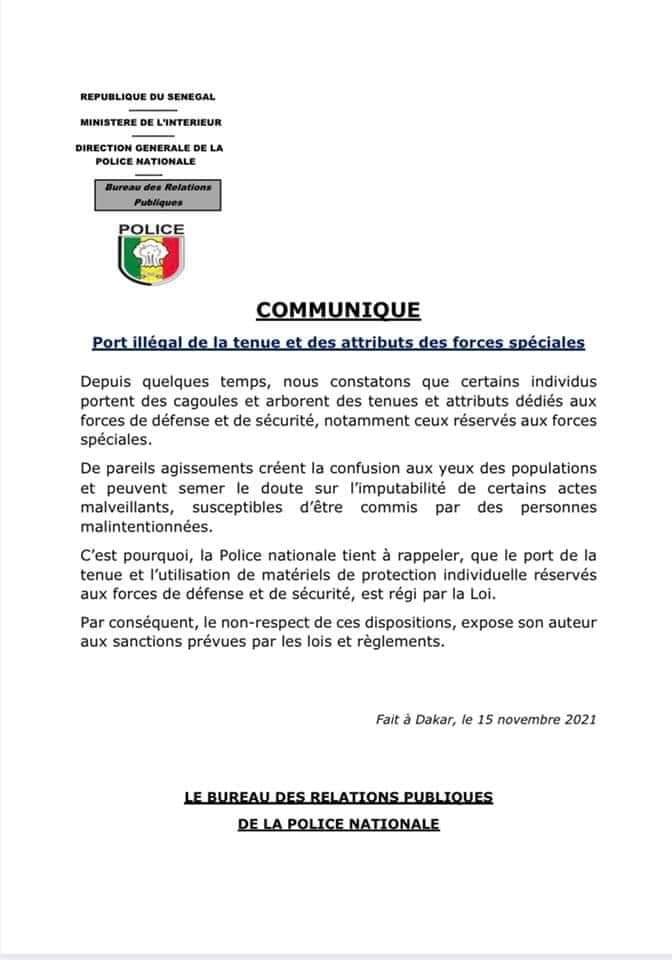 Port illégal de tenue et des attributs des forces spéciales : La Police nationale met en garde contre 