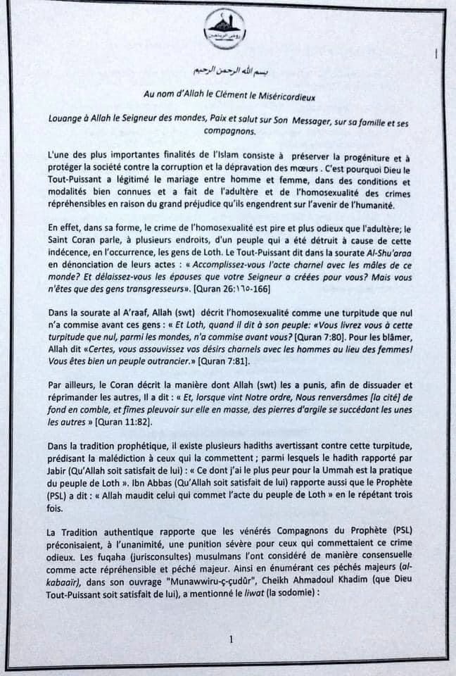 Rejet de la loi sur l’homosexualité par les députés de Benno: Serigne Mountakha dénonce 