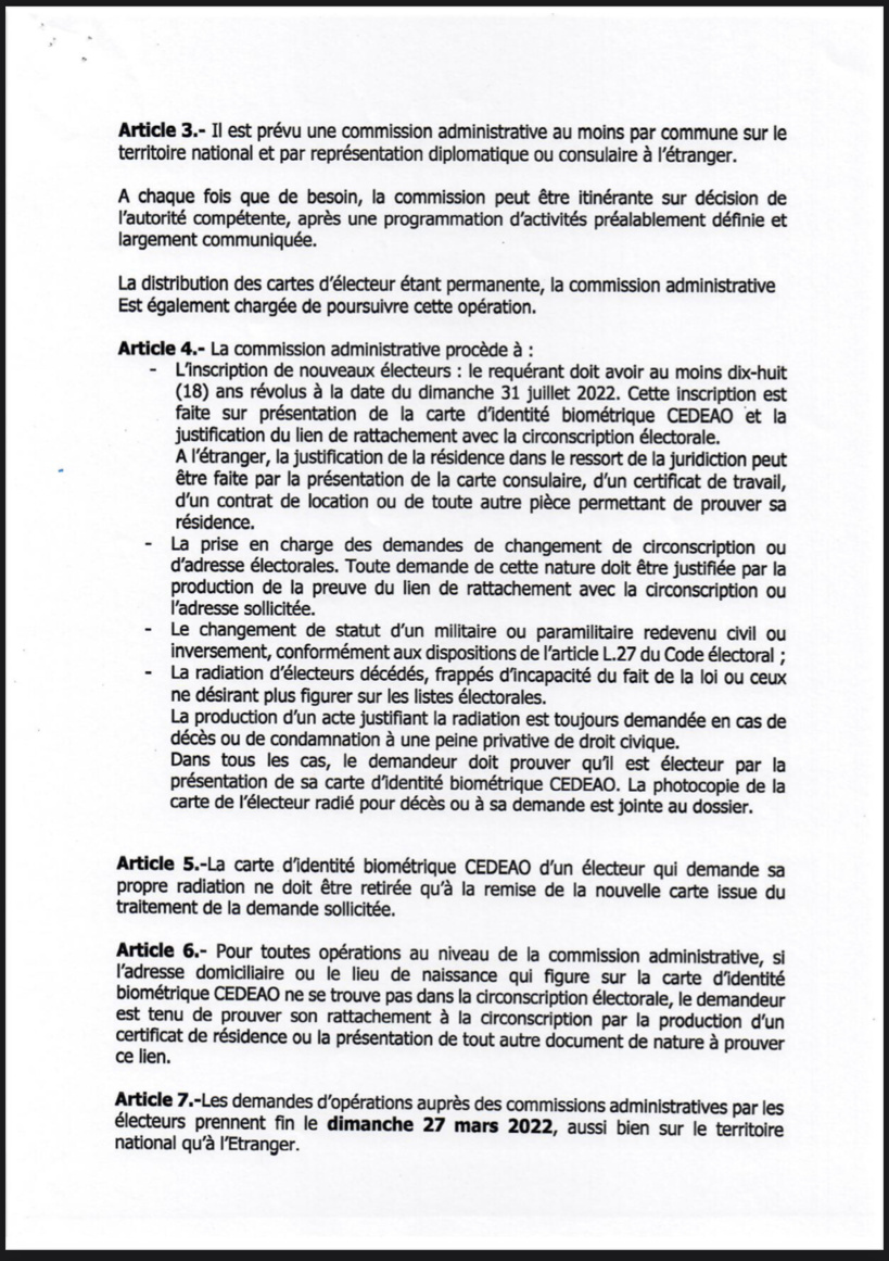 Révision exceptionnelle des listes électorales du 7 au 31 mars 2022 (Documents) 