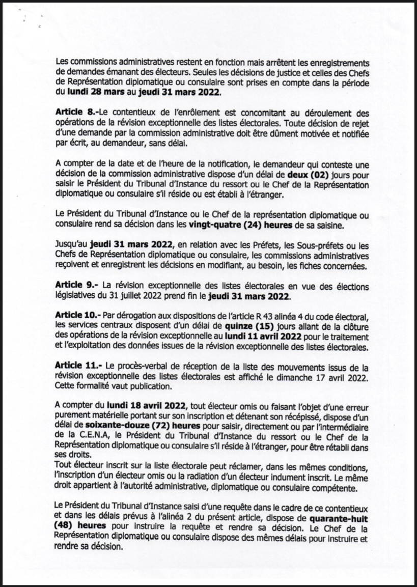 Révision exceptionnelle des listes électorales du 7 au 31 mars 2022 (Documents) 