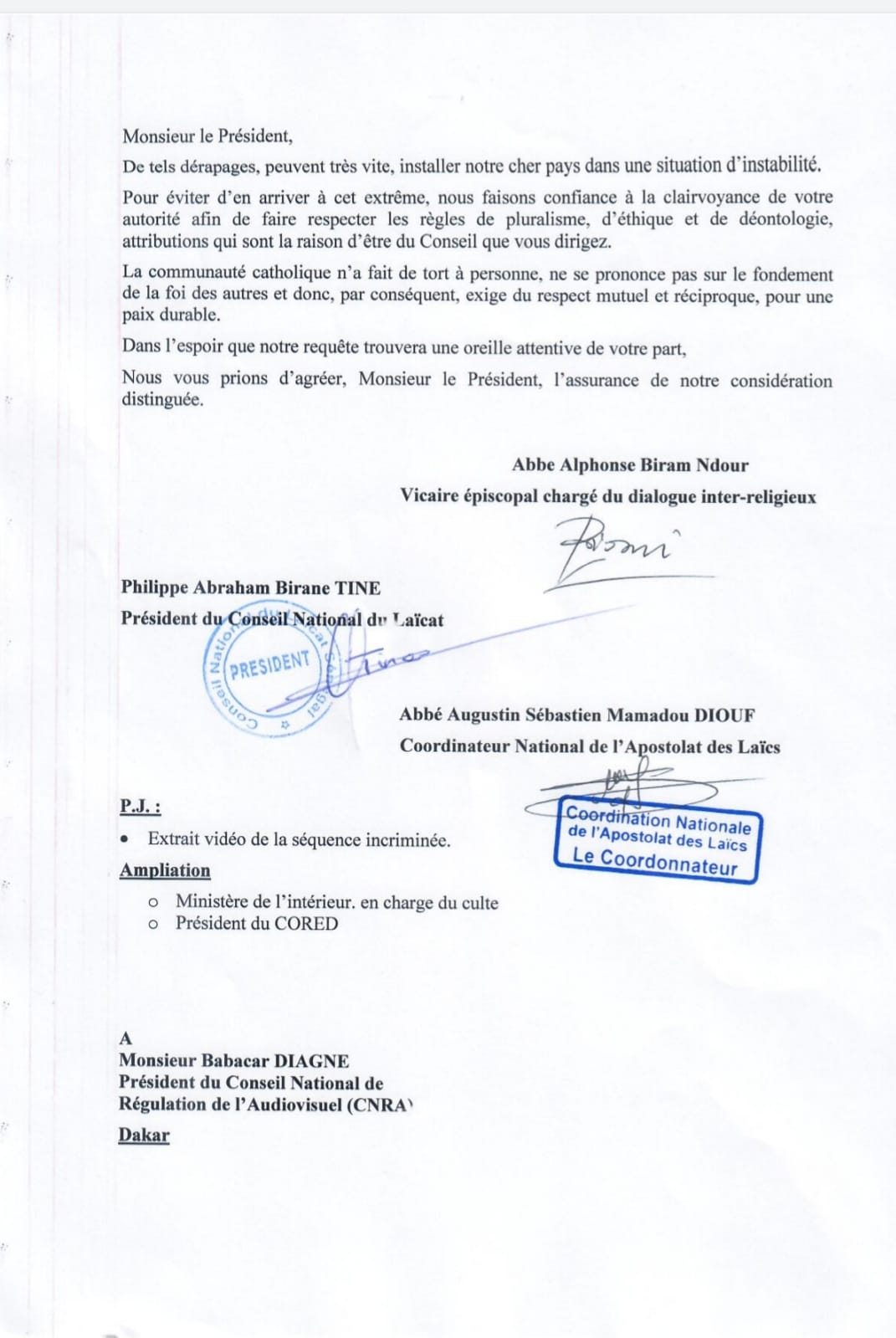 Propos "irresponsables" de outaz SALL : L'Eglise exige des excuses publiques 