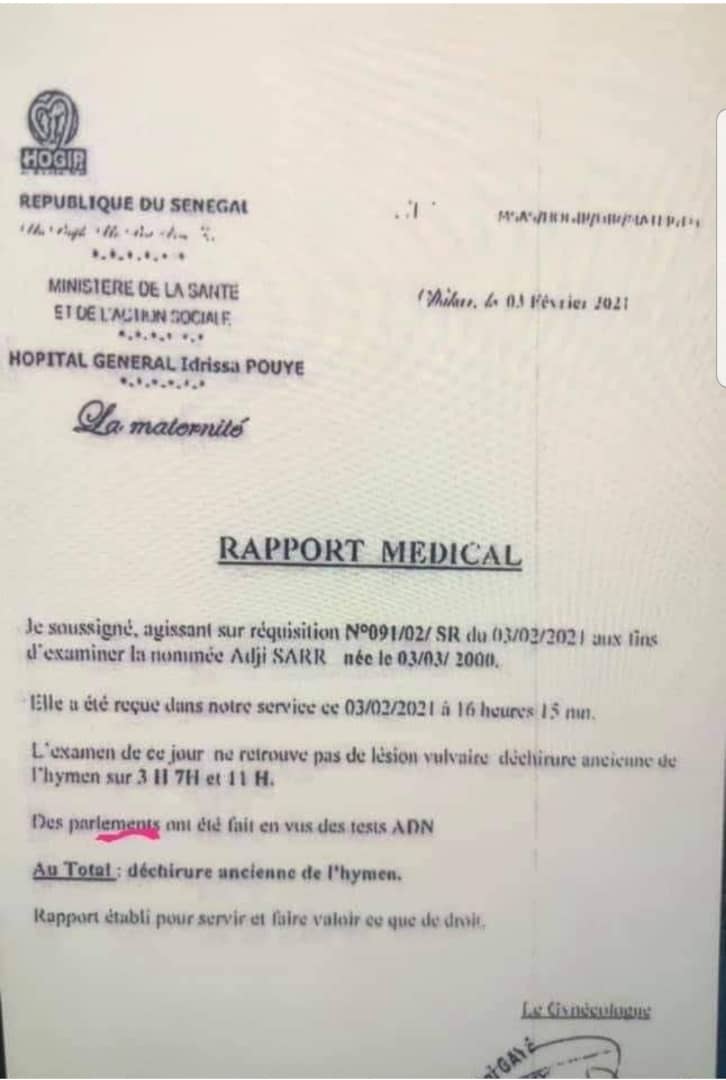 Affaire Adji Sarr -Sonko : Le rapport médical qui dément le viol