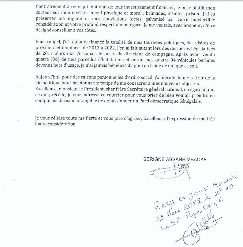 Serigne Assane Mbacké du PDS: "J'ai perdu beaucoup de biens à cause de... je me retire de la vie politique"