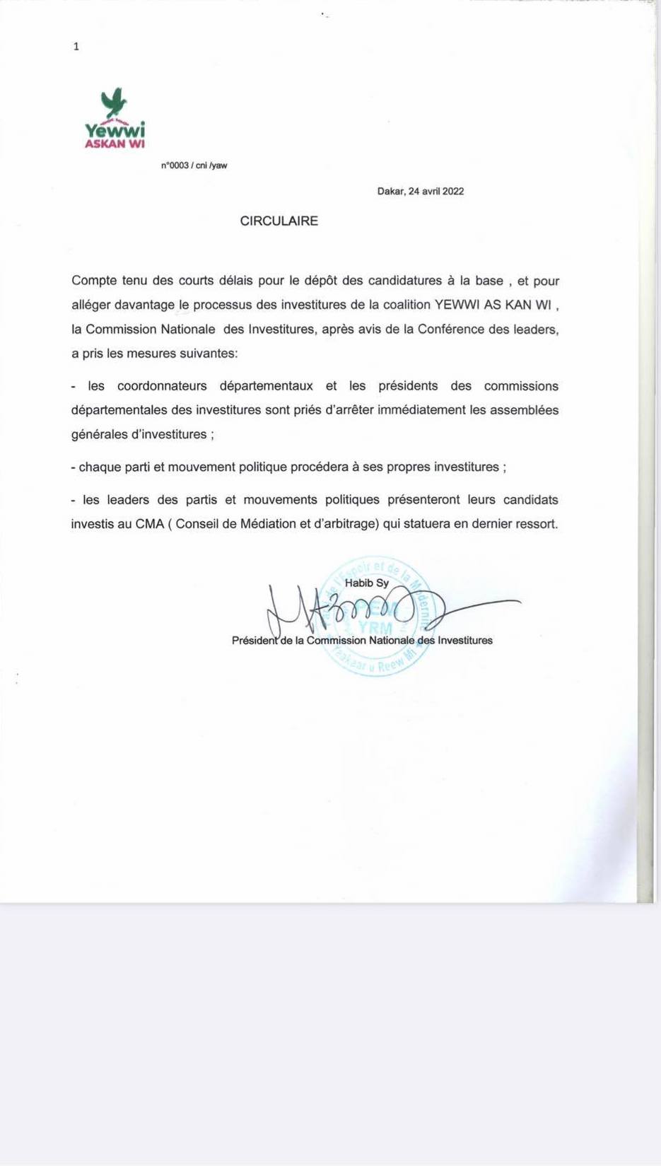 Yewwi Askan Wi : Habib Sy ordonne l'arrêt des "assemblées générales d’investiture"