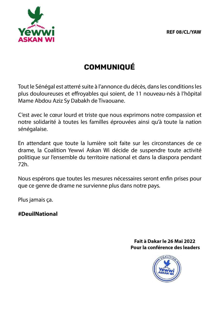 Législatives :La coalition "Yewwi" dénonce les décisions partisanes du ministre de l'intérieur