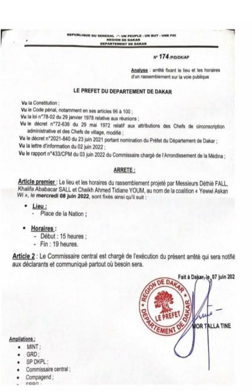 PLACE DE LA NATION : Le préfet autorise le rassemblement de Yewwi Askan Wi