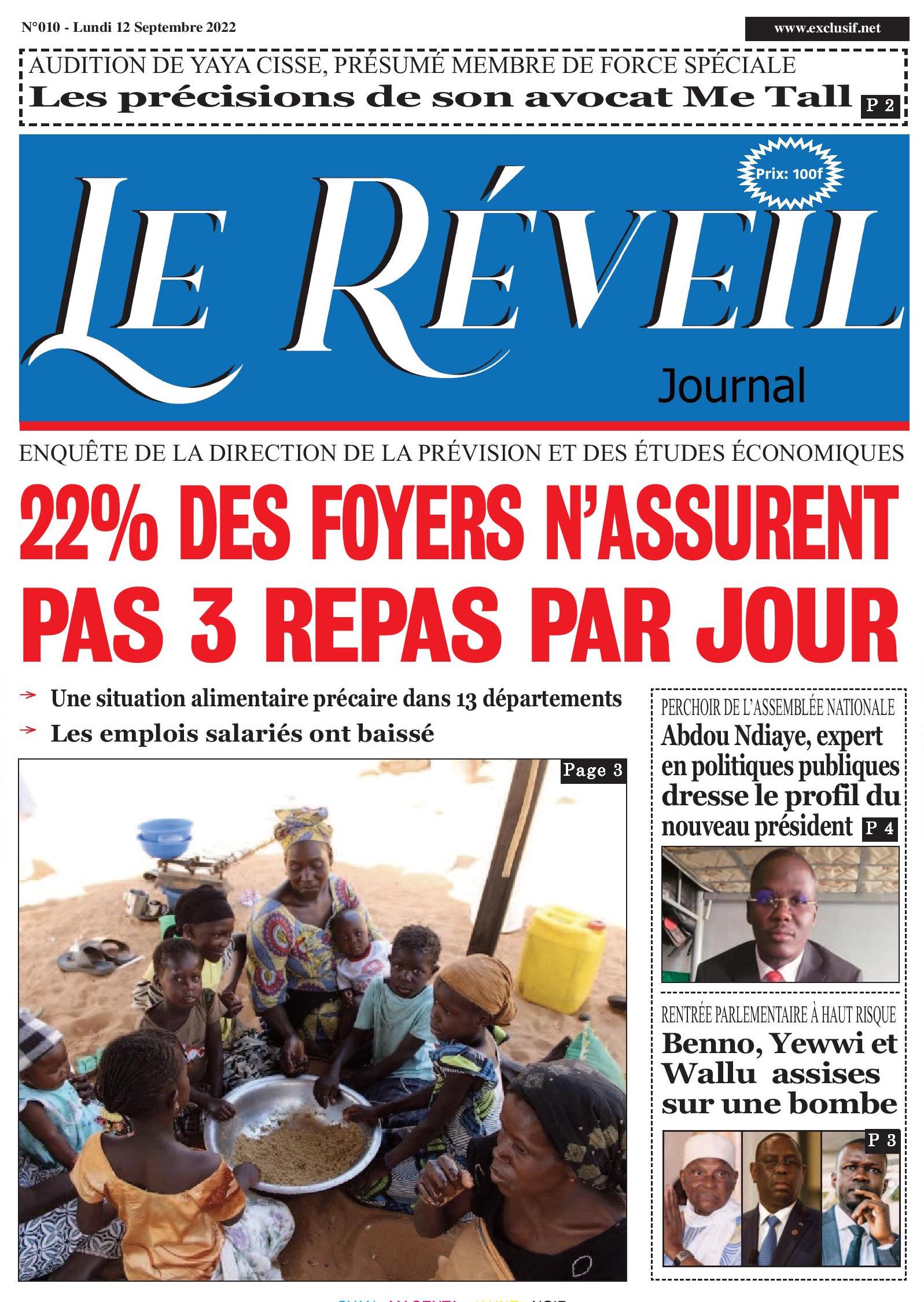 Le Quotidien "Le Réveil" du Lundi 12 Septembre 2022