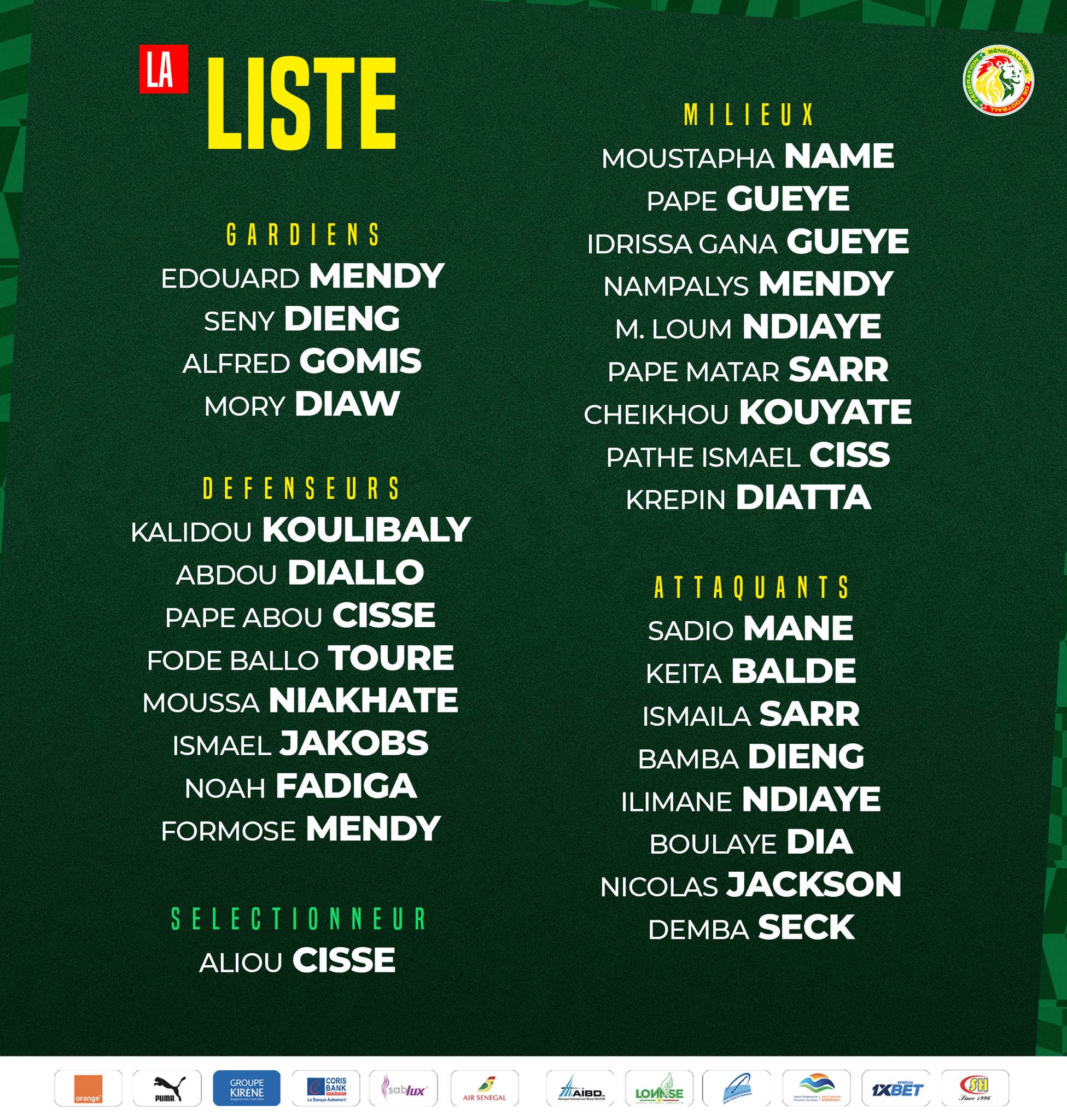 Matchs amicaux de septembre 2022 : voici la liste des 29 joueurs du Sénégal convoqués par Aliou Cissé