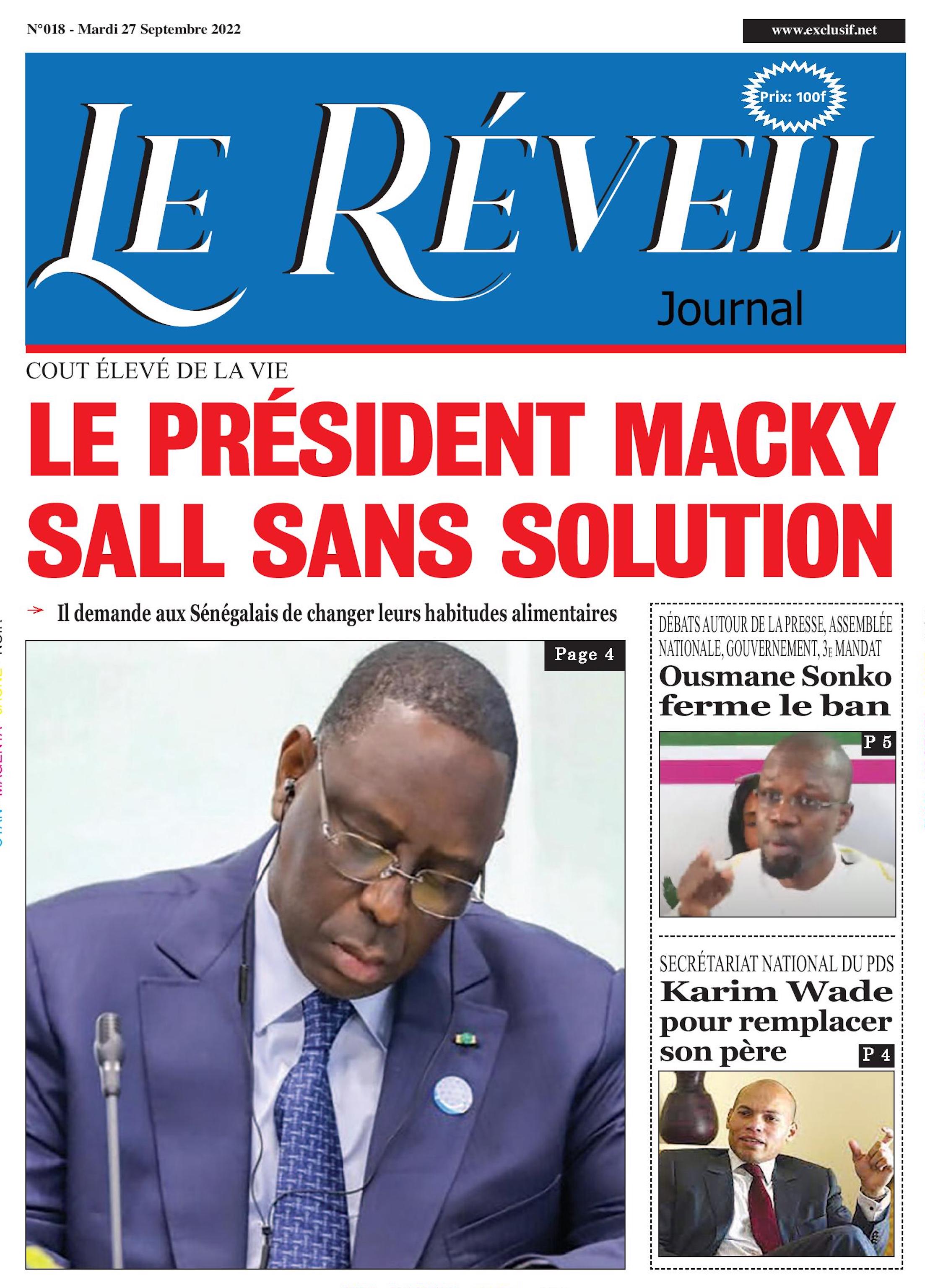 Le Quotidien "Le Réveil" du Mardi 27 Septembre 2022