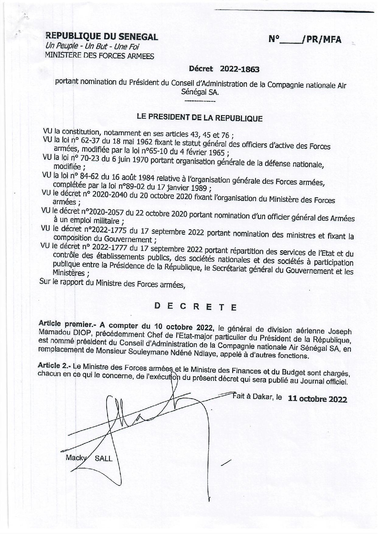 Sécurité : Macky Sall opère quelques réaménagements dans l'Armée Nationale (Documents)