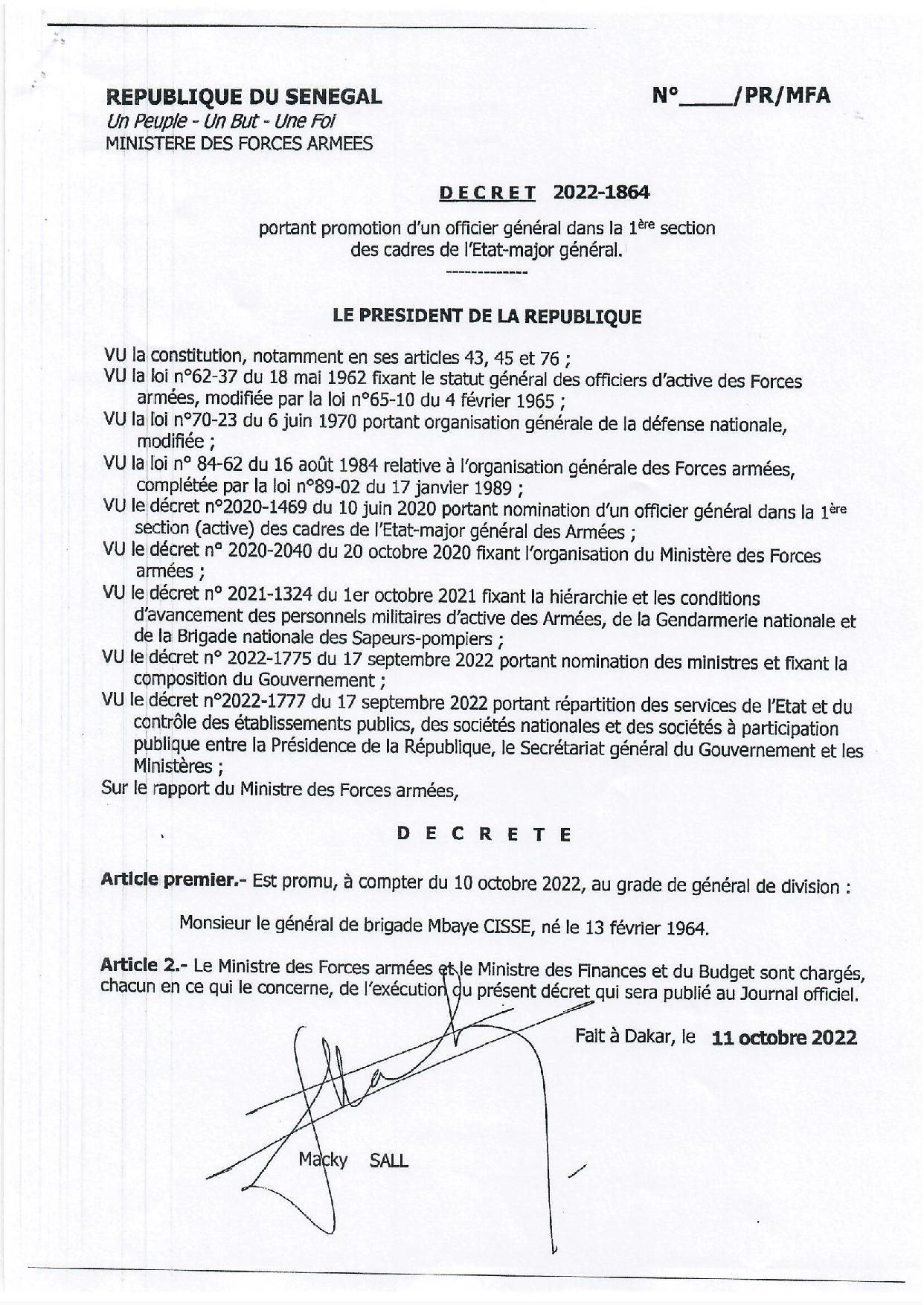 Sécurité : Macky Sall opère quelques réaménagements dans l'Armée Nationale (Documents)