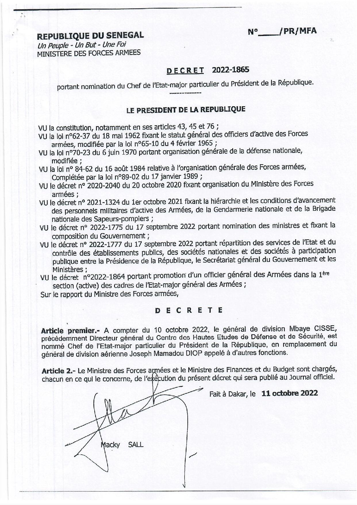 Sécurité : Macky Sall opère quelques réaménagements dans l'Armée Nationale (Documents)