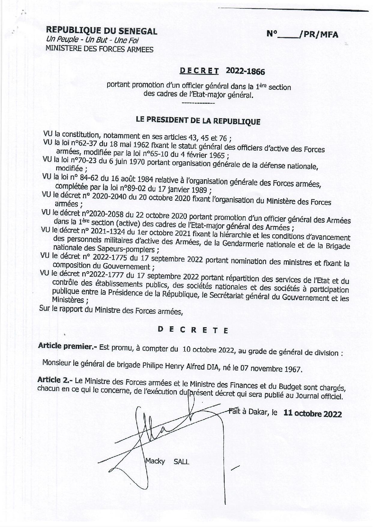 Sécurité : Macky Sall opère quelques réaménagements dans l'Armée Nationale (Documents)
