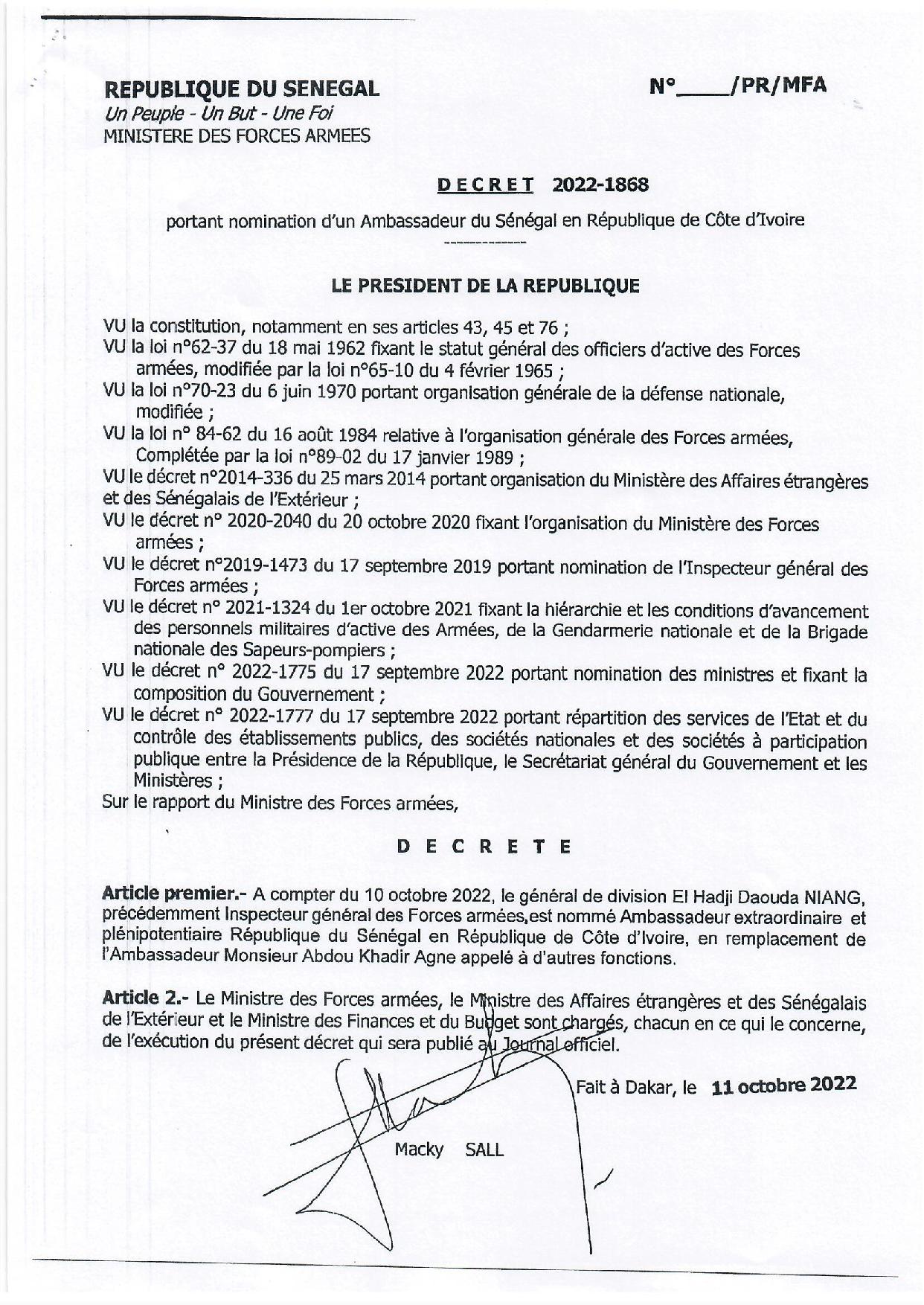 Sécurité : Macky Sall opère quelques réaménagements dans l'Armée Nationale (Documents)