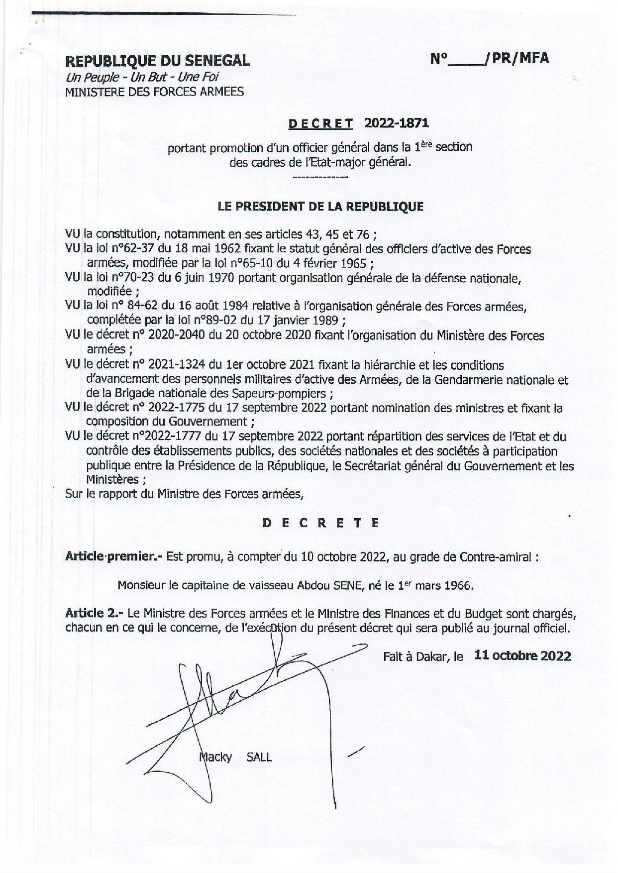 Sécurité : Macky Sall opère quelques réaménagements dans l'Armée Nationale (Documents)